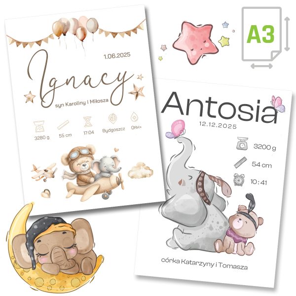 Metryczka urodzenia dla dziecka - prezent na narodziny chrzest - plakat A3