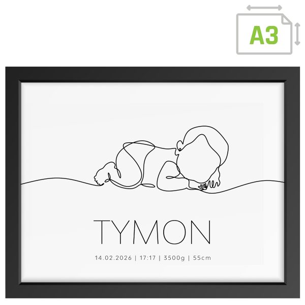 Metryczka urodzenia dla dziecka - prezent na narodziny chrzest - plakat A3 LINEART