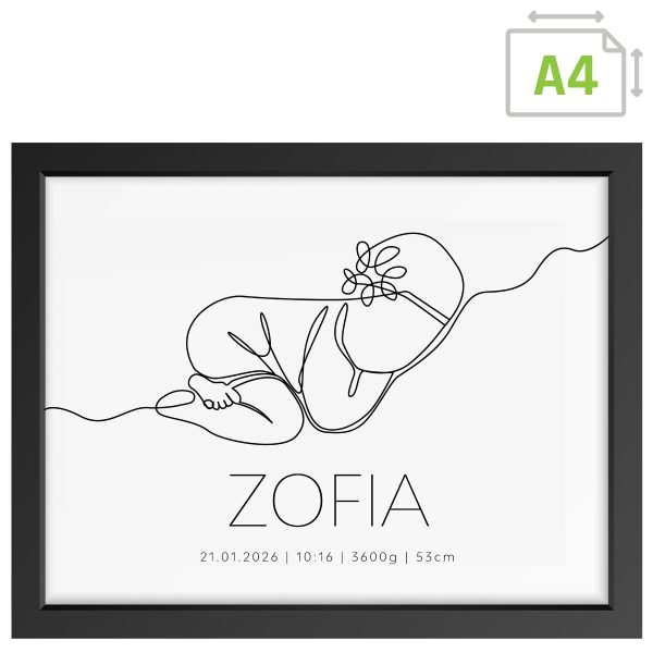 Metryczka urodzenia dla dziecka - prezent na narodziny chrzest - plakat A4 LINEART